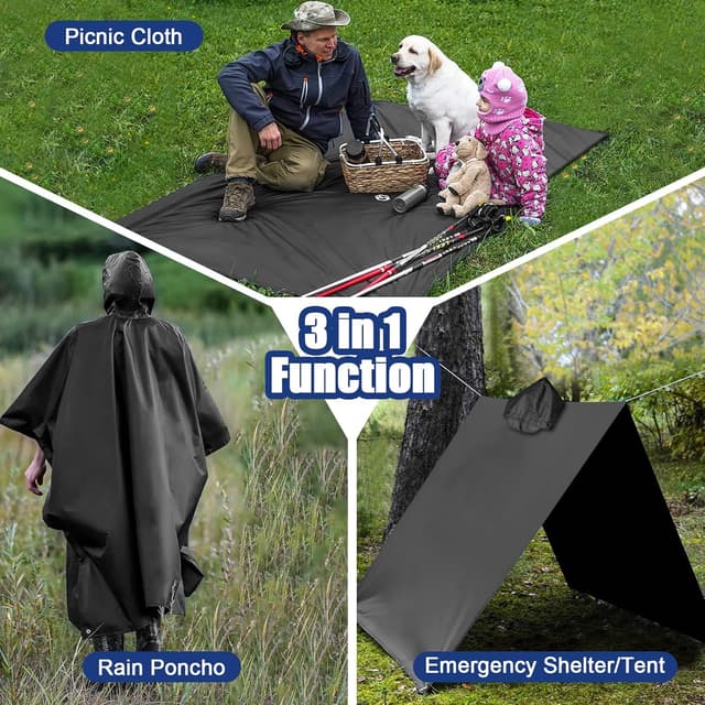 Detalle de flintronic Poncho de pluie imperméable 3 en 1 avec capuche — poncho/cape cape de pluie pour randonnée, vélo et voyage