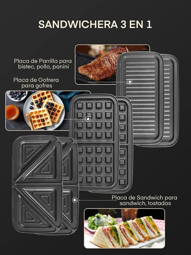 Thumbnail 4 de Gofrera 3 en 1 de Acero Inoxidable con Platos Extraíbles 🍽