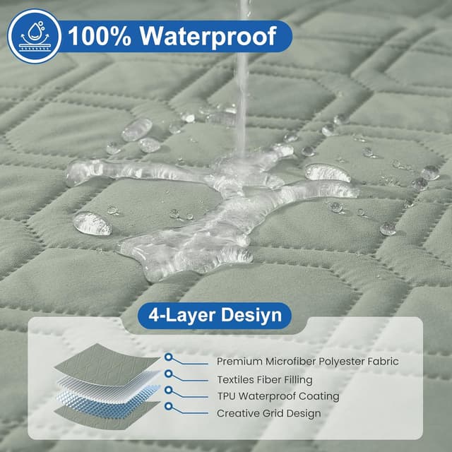 Detalle de YSTELLAA Impermeabile copridivano 3 posti con penisola reversibile (destra/sinistra) antiscivolo e antigraffio, verde chiaro