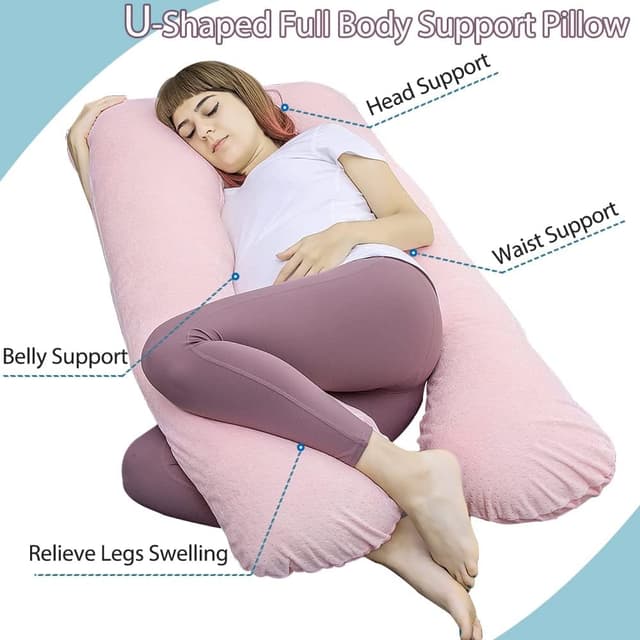 Detalle de AS AWESLING Schwangerschaftskissen U-Form (Ganzkörper) mit abnehmbarem Veloursbezug – Rosa