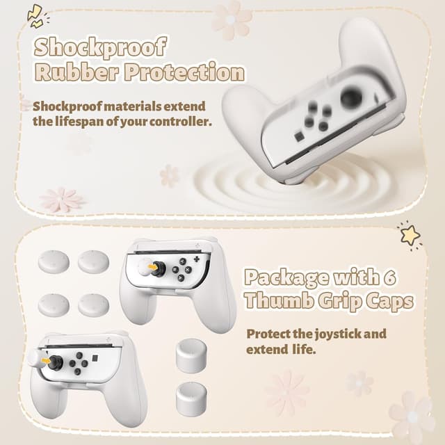 Detalle de FASTSNAIL rutschfeste Griffe für Joy-Con & Switch OLED – Grip-Kit mit 3 Paar Daumengriffen (2× Weiß)