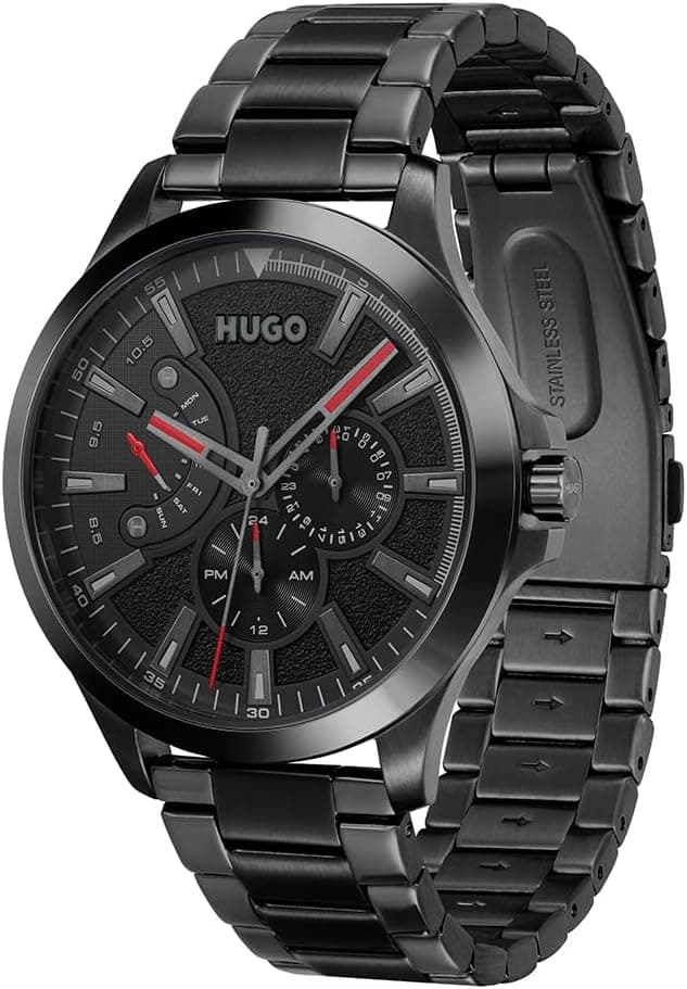 Detalle 2 de HUGO Montre analogique multifonction à quartz #Leap 1530175 bracelet acier inoxydable noir
