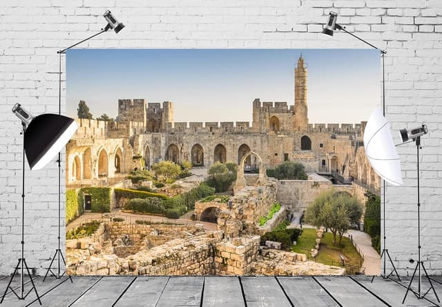 Detalle de BELECO 2.1 x 1.5m polyester fabric backdrop – The Old City Jerusalem / Tower of David scene