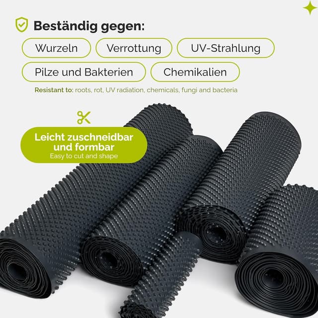 Detalle de Garronda Noppenfolie GD-0160 aus HDPE (1 m x 10 m, 400 g/m²) – Drainagebahn für Keller, Grundmauern und Hochbeet
