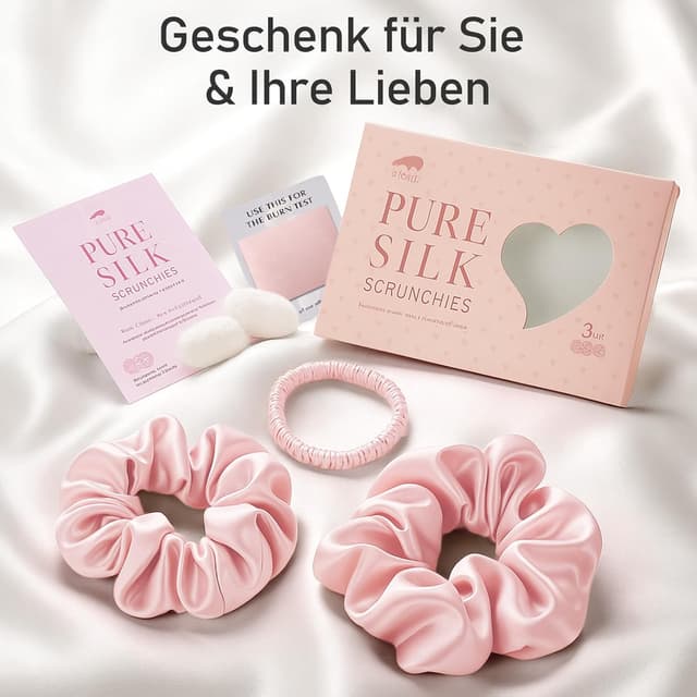 Detalle de LitBear Seiden Scrunchies 3er-Set (100% Maulbeerseide) in 3 Größen – sanftes Haargummi gegen Haarbruch