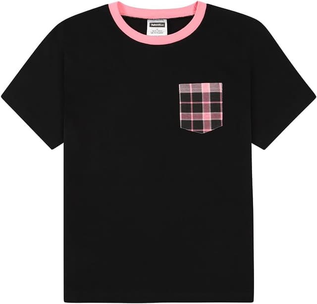 Detalle de ThePyjamaFactory girls black and pink tartan check short pyjama set