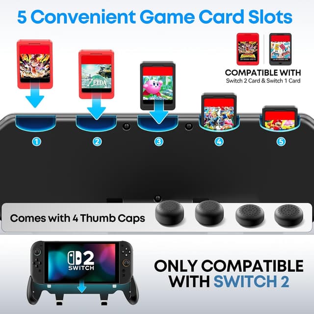 Detalle de OIVO Grip Compatible with Nintendo Switch 2 ergonomic grip case with adjustable stand and 5 game card slots