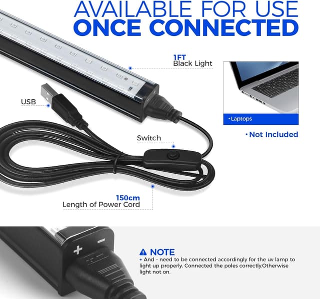 Detalle de Barrina Schwarzlicht-LED-Strip 10W, 28 cm (USB) – verstellbare UV-Blacklight-Lampe, 2er-Set