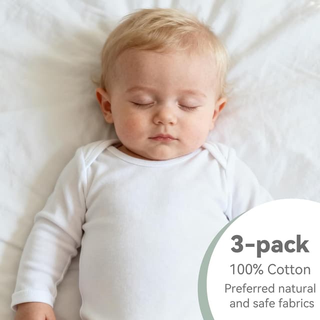 Detalle de Wocharm long sleeve baby bodysuit vests (3-pack) in cotton for boys and girls