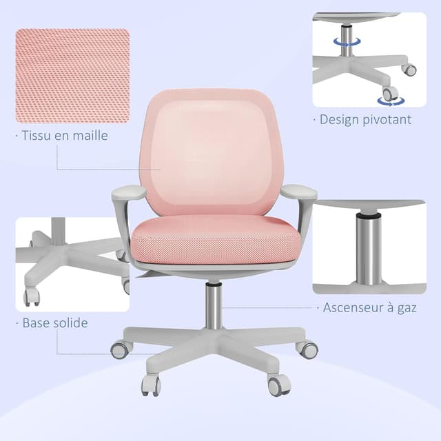 Thumbnail 6 de Vinsetto Fauteuil de Bureau ergonomique Rose