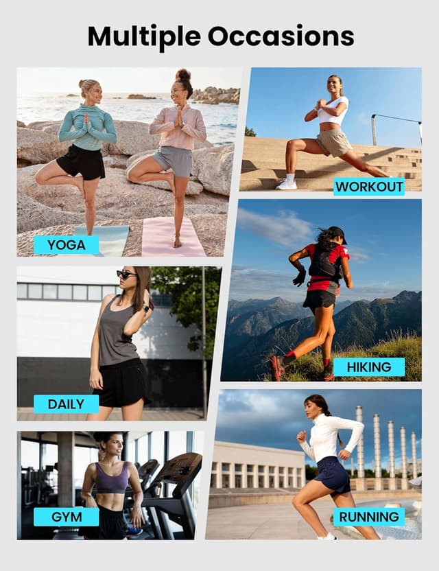 Detalle de GetGigt 3-Pack Women’s Running Shorts with Zipper Pockets, High Waisted Elastic & Liner