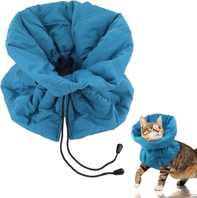 Detalle de Elisabethanisches Halsband für Katzen nach Operationen – weiche einstellbare Halskrause, blau (M)