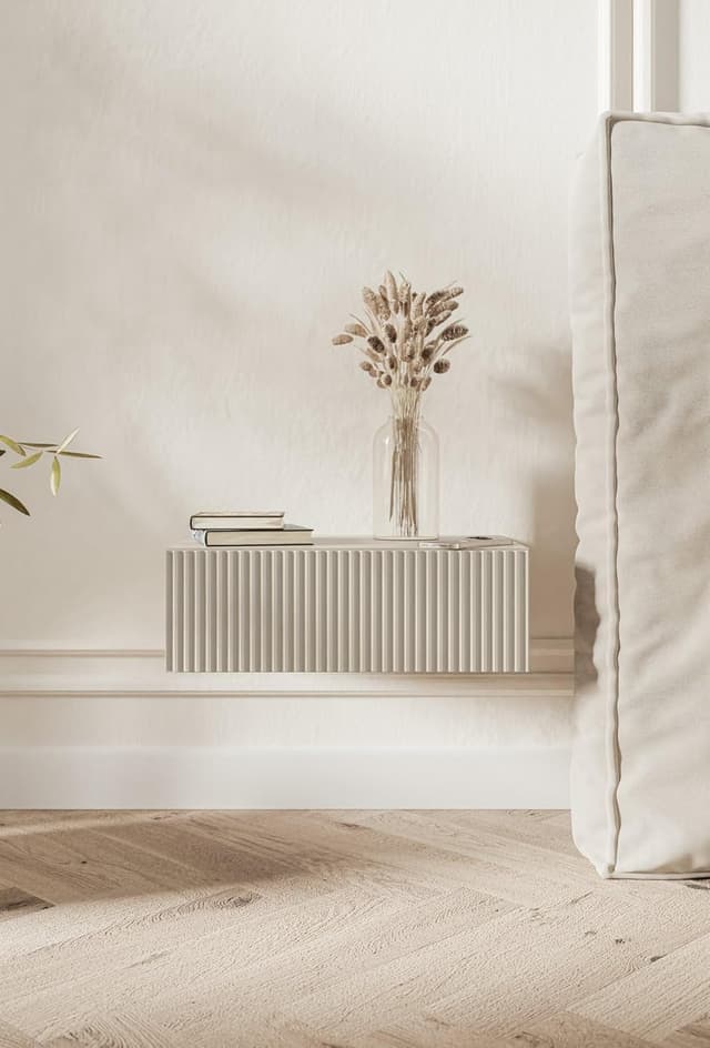 Detalle 2 de Selsey Veldio hängender Nachttisch mit Schublade, 17 x 50 x 35,6 cm in Graubeige