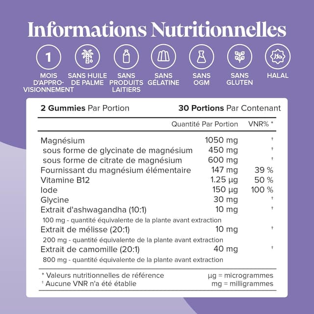 Detalle de Gommes à mâcher Novomins au glycinate de magnésium (450 mg) pour le calme