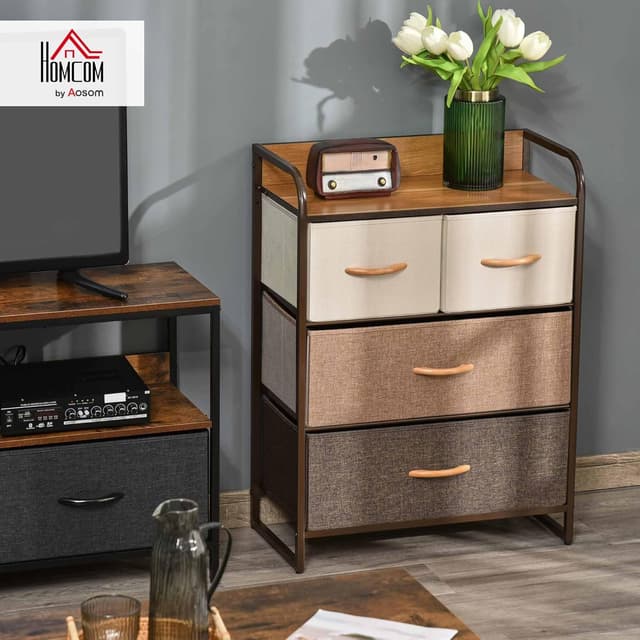 Detalle 2 de HOMCOM Commode 4 tiroirs Lin MDF métal