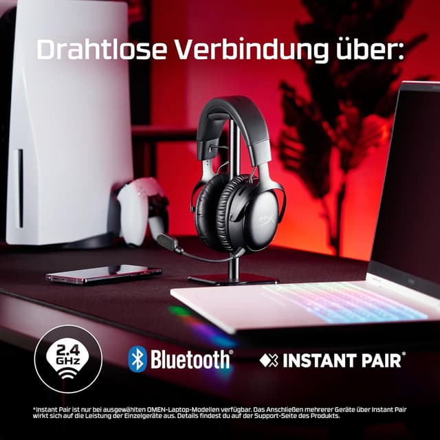 Detalle de HyperX Cloud III S – kabelloses Gaming-Headset mit Bluetooth & 2,4 GHz, bis zu 120 Std. Akku, abnehmbares 10-mm-Mikrofon (weiß)