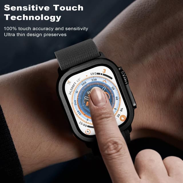 Detalle de WSKEN Tempered Glass Screen Protector for Apple Watch Ultra 3/Ultra 2 (49mm) with Titanium Alloy Frame