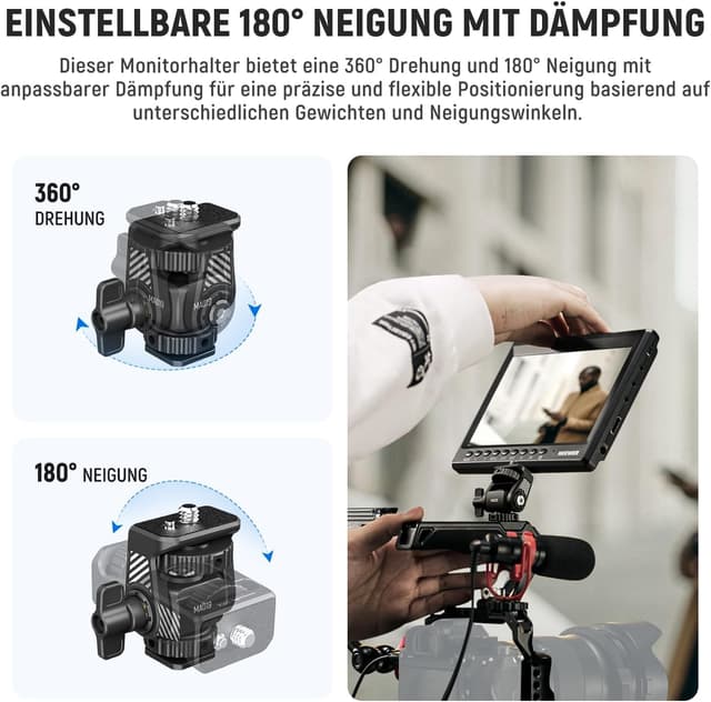 Detalle de NEEWER Fieldmonitor-Halterung mit Cold-Shoe-Adapter (360° drehbar, 180° neigbar) für 5"/7" Monitore
