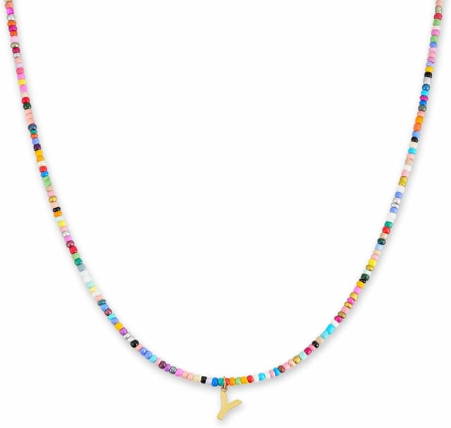 Detalle de GD GOOD.designs Collana di perline colorate con iniziale A-Z placcata oro 18K, regolabile 40-45 cm