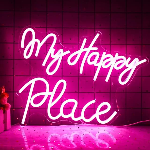 Detalle de Letrero de neón My Happy Place ✨ para dormitorio y fiesta