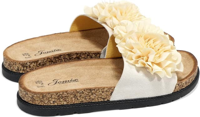 Detalle de JOMIX ciabatte da donna estive bio con suola in sughero e fiore decorativo