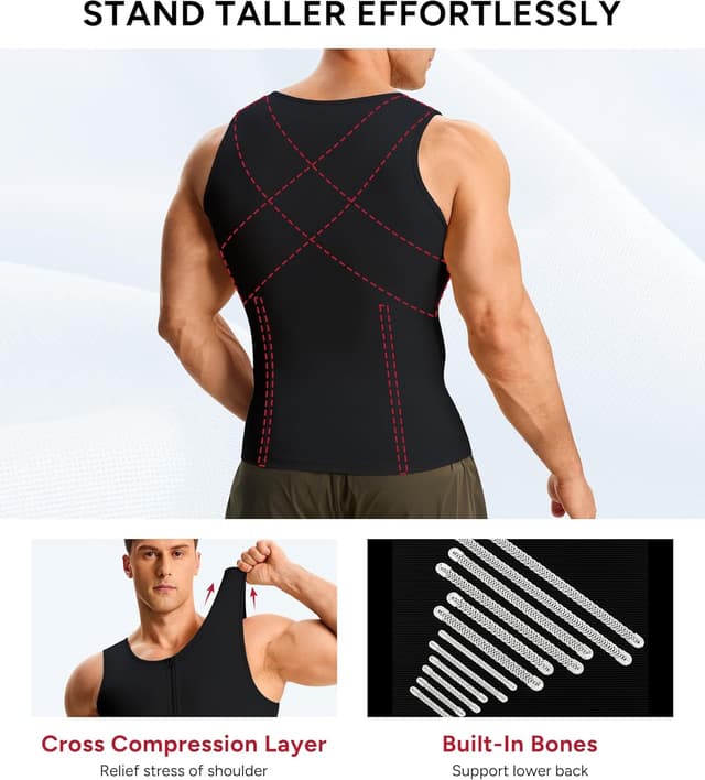 Thumbnail 6 de Junlan canotta uomo compressione con cerniera, contenitiva snellente modellante per fitness e postura