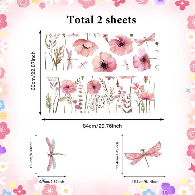 Detalle 2 de HPNIUB Pink Blossom Flower Wall Stickers for Kids Nursery, Bedroom & Living Room