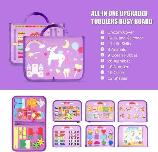 Thumbnail 6 de VISATOR Montessori Busy Board for Toddlers (Ages 3–8) – Felt Sensory Activity Board for Fine Motor Skills & Travel