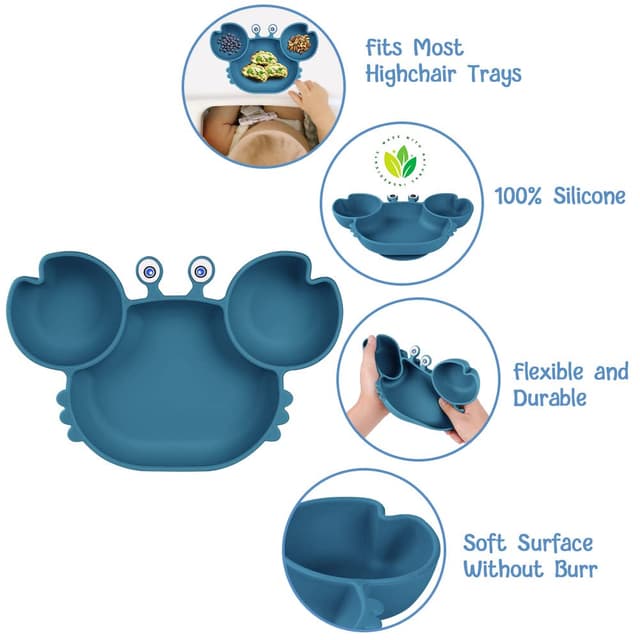 Detalle de Vicloon Baby Teller aus Silikon (mit Saugnäpfen, 3 Fächer), BPA-frei – rutschfestes Kindergeschirr