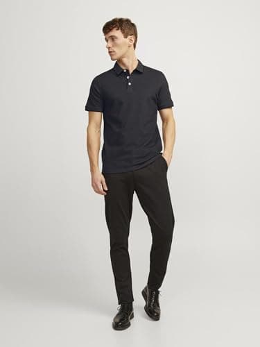 Detalle de JACK & JONES Jjepaulos polo de hombre en algodón 100% (dark grey melange, entallado) – talla XL
