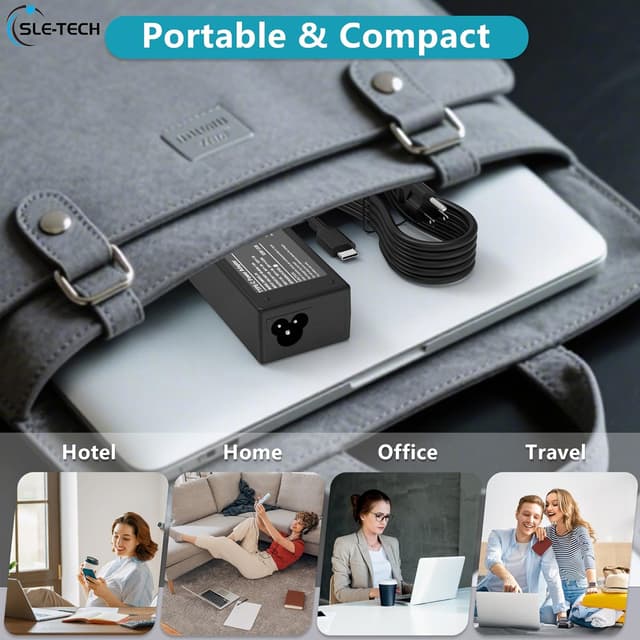 Detalle de SLE-TECH 65W USB-C Laptop Charger (Type-C) for HP Chromebook and Compatible Laptops/2-in-1s