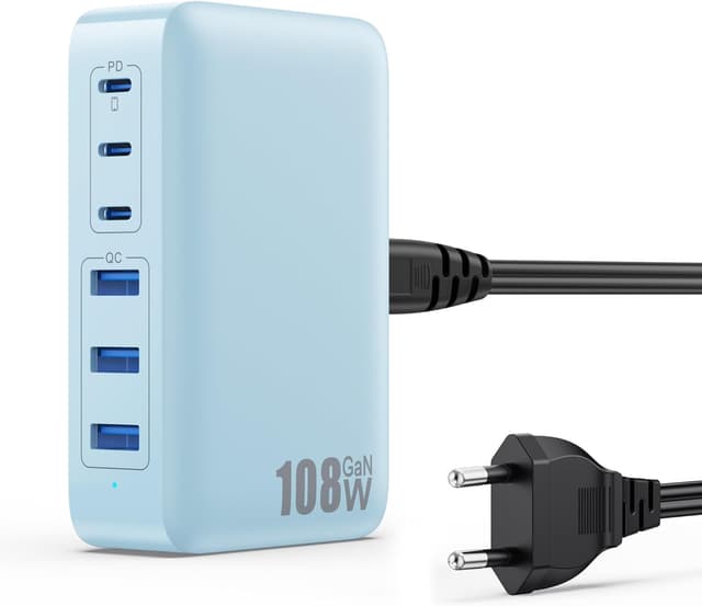 Detalle de 108W Cargador GaN III 6 puertos USB C