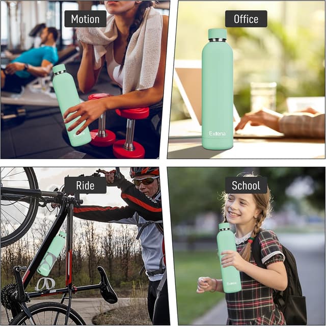Thumbnail 6 de Exllena Insulated Water Bottle 1L (Mint) with Buckle — Double Wall Stainless Steel, 24h Cold / 12h Hot, BPA-Free