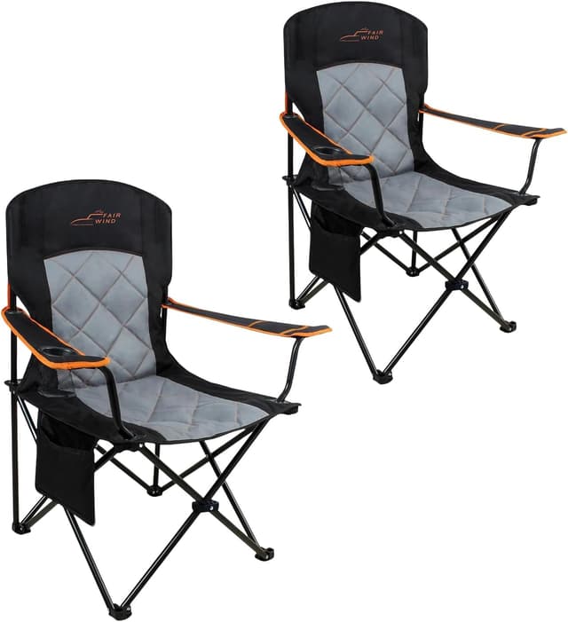 Detalle de FAIR WIND 2 Pack Fully Padded Camping Chairs (350LBS) with Cup Holder & Side Pocket