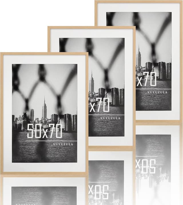 Detalle de VUVUZULA Bilderrahmen 50x70 cm Schwarz im 3er-Set mit Passepartout – Posterrahmen aus Kunststoff