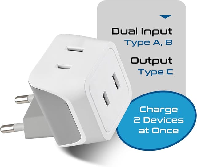 Detalle de Ceptics CT-9C European Travel Plug Adapter (USA to Type C Countries), Ultra-Compact Dual-Input Charger Adapter, White