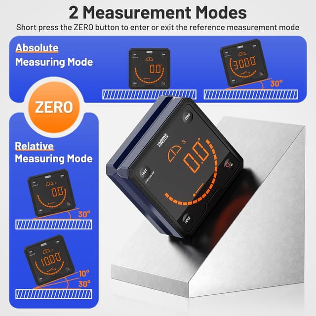 Detalle de Huepar Pro livella digitale con scanalatura a V, base magnetica e righello angolare LCD retroilluminato