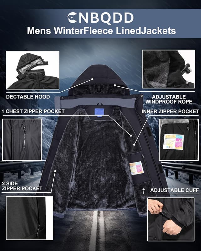 Thumbnail 4 de CNBQDD Winter Jacket Men’s Waterproof Ski Coat with Hood