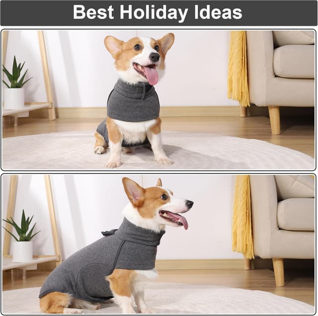 Detalle de Leberna Dog Jumper Fleece Vest Sweater (Grey, S) – warm & lightweight pullover for small to medium dogs