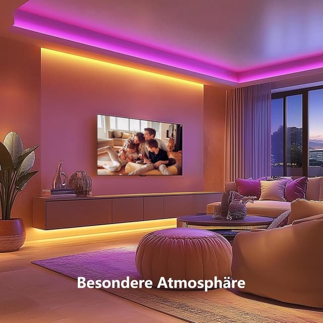 Detalle de VKH LED Strip 30 m (2×15 m) RGB, selbstklebend mit Fernbedienung, App und Musik-Sync