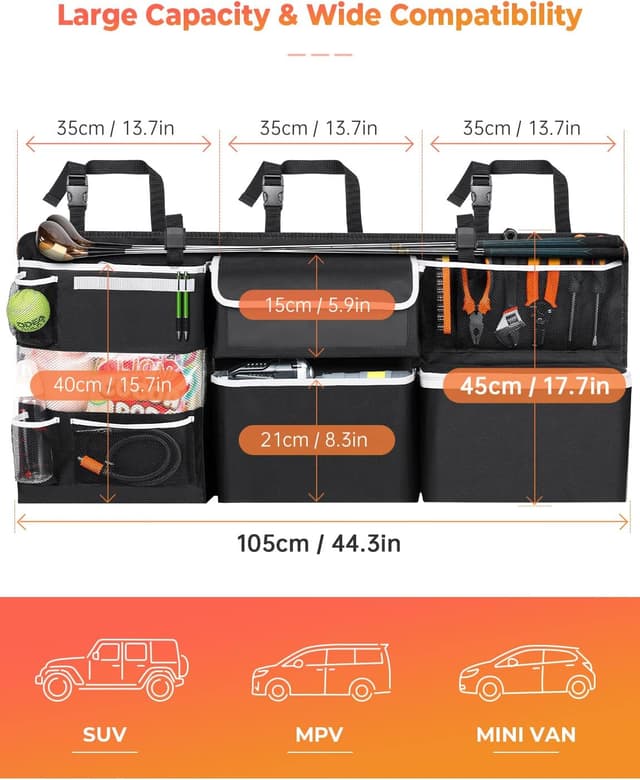 Detalle 2 de Oasser Car Boot Organiser (E6A) with 8 functional back seat storage bags