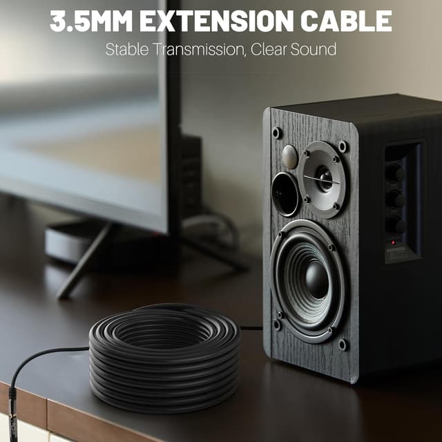 Detalle de Mygatti 3,5-mm-Klinkenverlängerungskabel (25 m, Stereo) mit OFC-Kern – schwarz