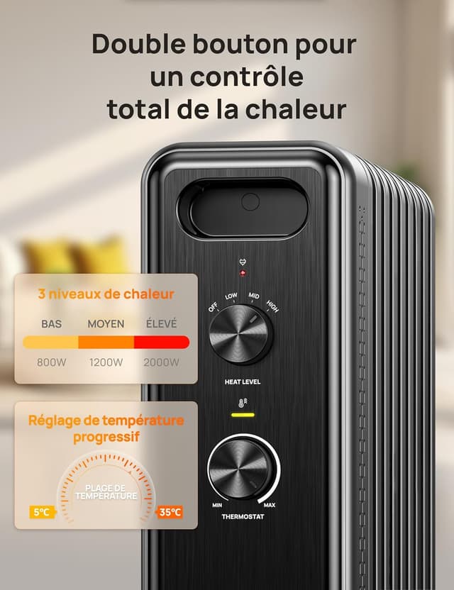 Detalle 1 de Dreo radiateur à huile 2000W à 9 ailettes