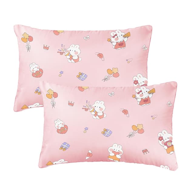 Detalle de Vicloon Kinder Kissenbezug (2er-Set) für Baby-Kopfkissen 40x60 cm, Baumwolle, rosa Hasestil