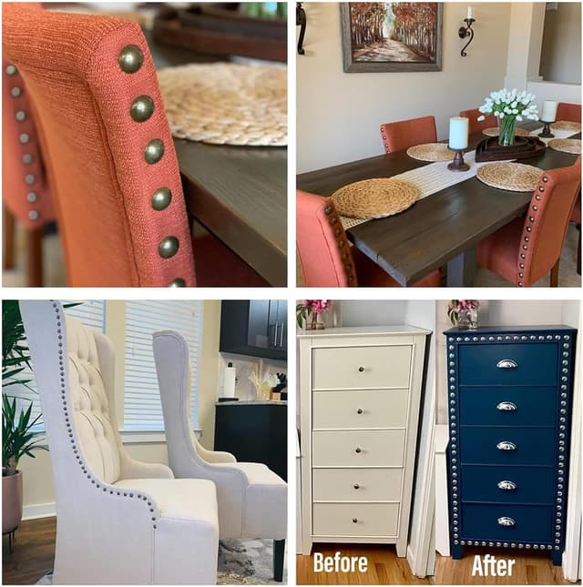 Detalle de TA-VIGOR 50 Gold Upholstery Tacks (8 x 10mm) – Decorative metal thumb tacks for furniture & DIY