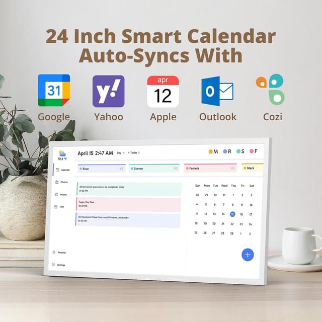 Detalle de Dragon Touch calendrier numérique 24 pouces avec écran tactile, mémoire 32 Go et support mural pivotant (blanc)