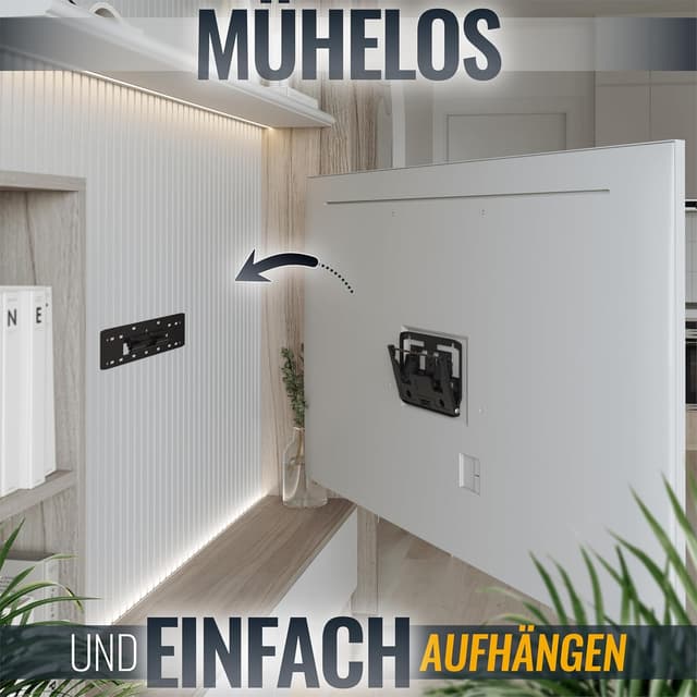 Detalle de RICOO No Gap TV-Wandhalterung für Samsung Q7/Q8/Q9 QLED (75 Zoll), schwenkbar/verlängerbar, schwarz – neigbar & drehbar mit „No Gap“-Design