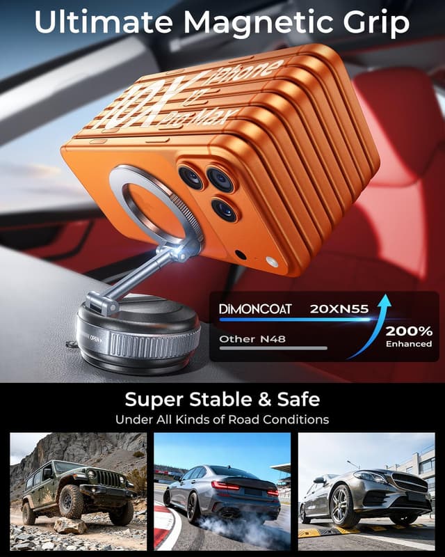 Detalle de DIMONCOAT MagSafe Handyhalterung fürs Auto mit Saugnapf & Klemme – 360° verstellbar, kein Metallring nötig