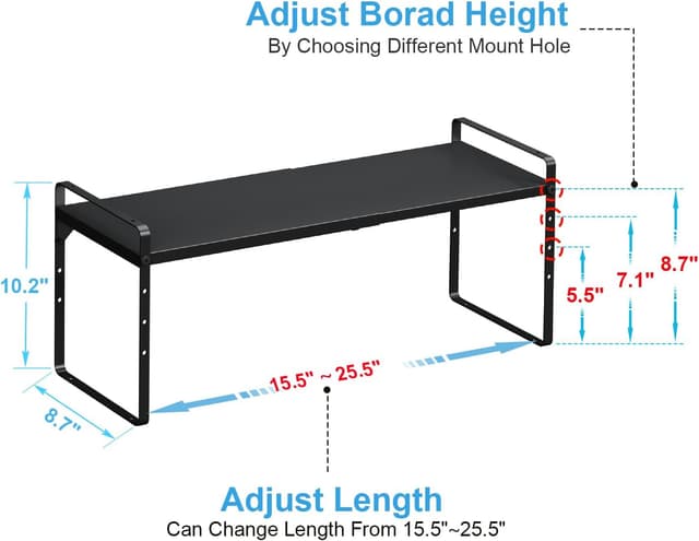 Detalle de 15.5–25.5 Inch Adjustable Kitchen Cabinet Shelf Organizers (Set of 3) — Expandable, Stackable Countertop Storage Shelves, 30LBS Heavy Duty