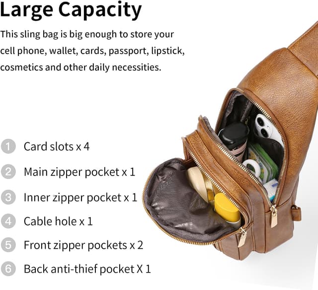 Detalle 2 de GAEKEAO women’s sling bag / crossbody fanny pack with vegan PU leather and card slots